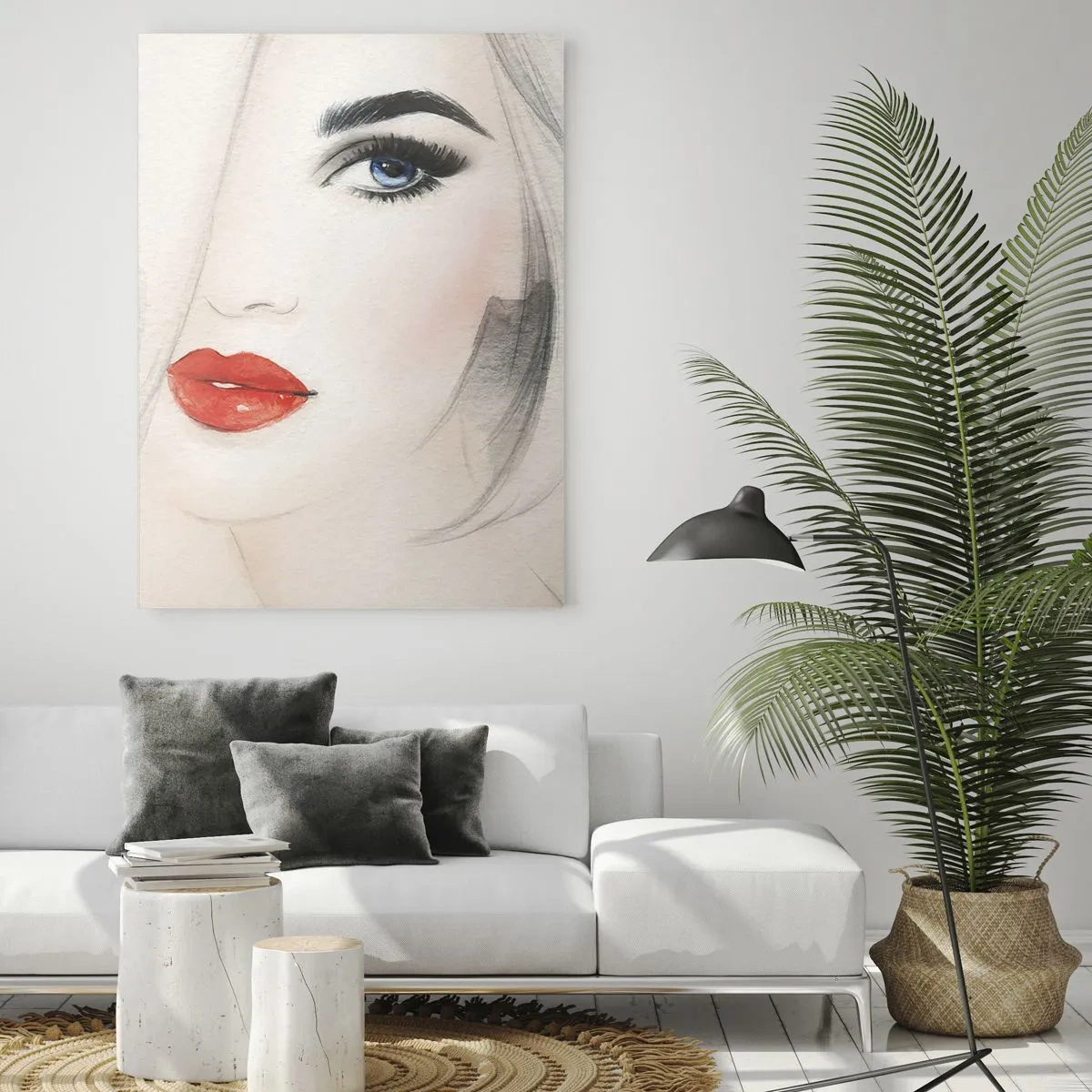 Impression sur verre - Image sur verre - Portrait d'une femme aux cheveux clairs, aux lèvres rouges et aux yeux bleus - 50x70cm - Il hypnotise et enivre - Décoration murale moderne pour le salon et la chambre ARTTOR