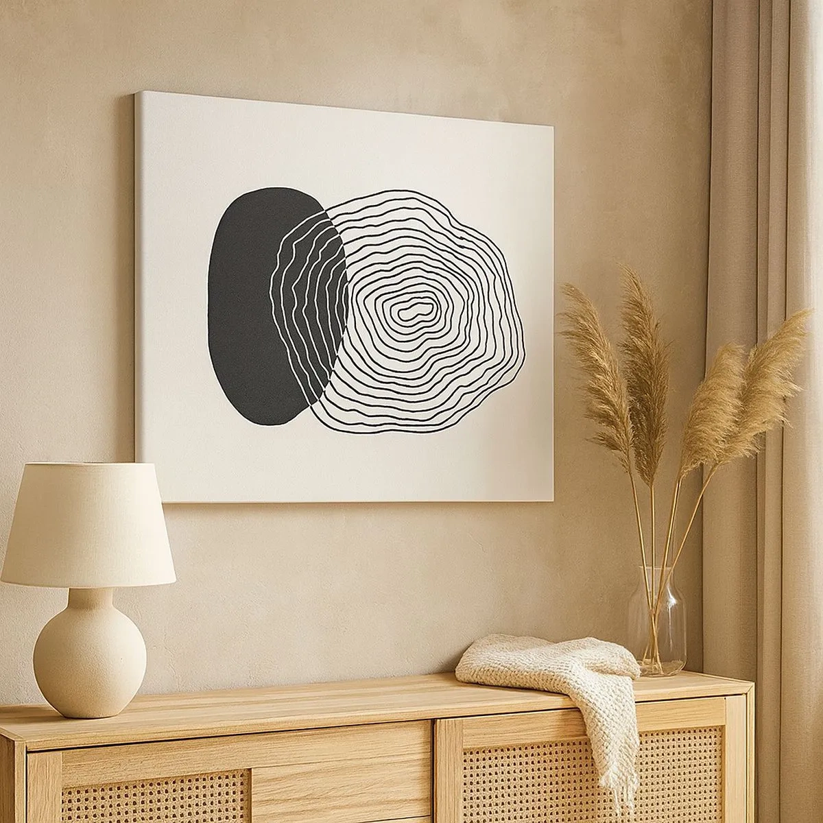 Impression sur toile - Image sur toile - Motif abstrait avec des lignes et des formes en noir et blanc - 70x50cm - Durabilité et oscillation - Décoration murale moderne pour le salon et la chambre ARTTOR