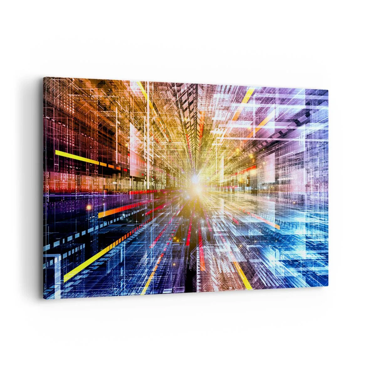 Impression sur toile - Image sur toile - Lumières dynamiques dans un couloir futuriste - 100x70cm - Couloir lumineux - Décoration murale moderne pour le salon et la chambre ARTTOR