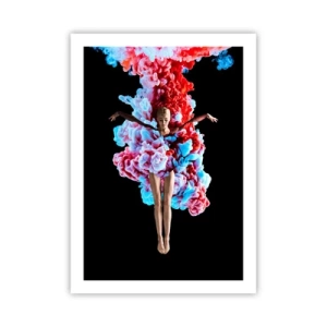 Affiche - Poster - Une danseuse entourée de fumée colorée sur fond noir - 50x70cm - En pleine floraison - Décoration murale moderne pour le salon et la chambre ARTTOR