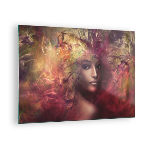 Impression sur verre - Image sur verre - Portrait d'une femme entourée de couleurs lumineuses et abstraites - 70x50cm - Je suis ici! - Décoration murale moderne pour le salon et la chambre ARTTOR