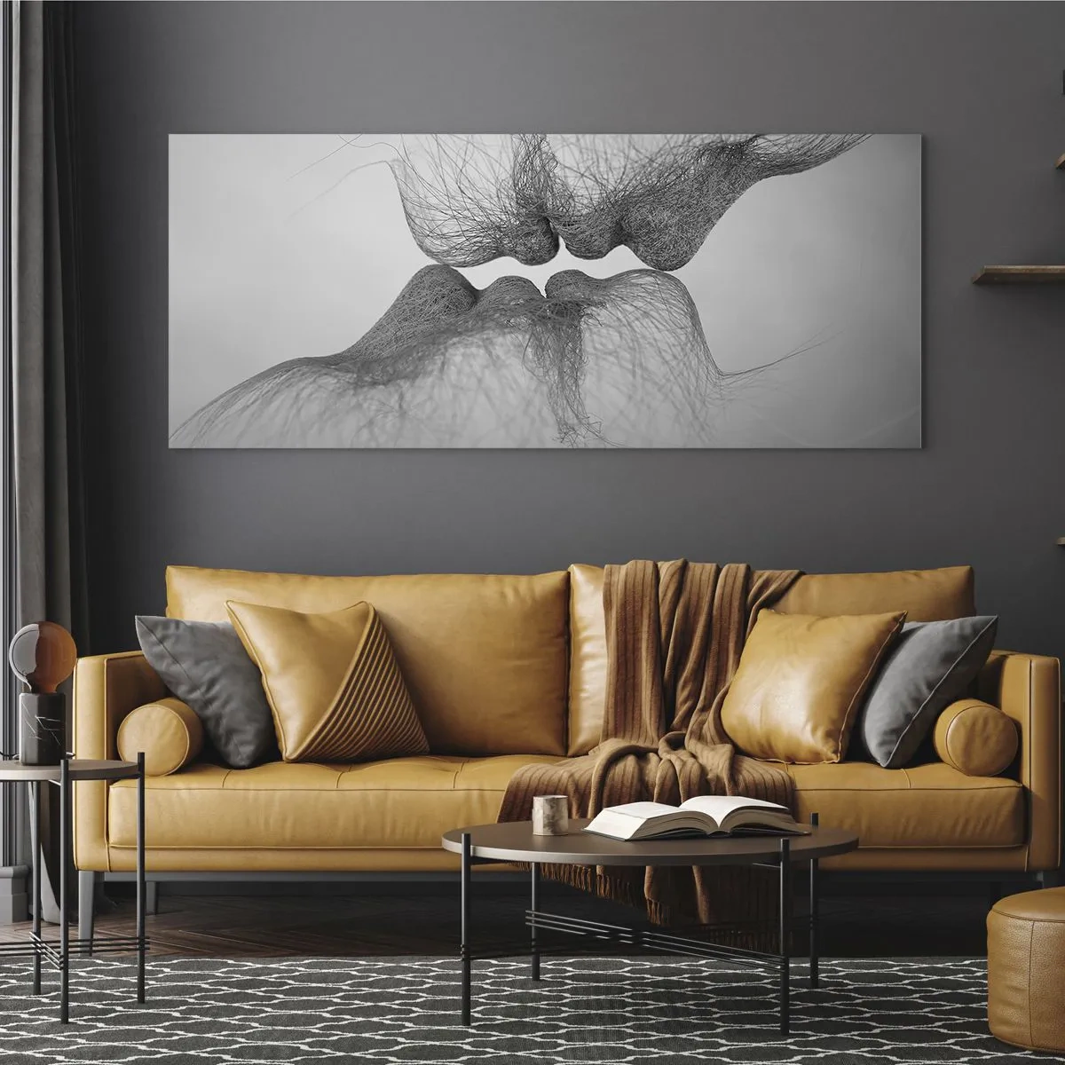 Impression sur verre - Image sur verre - Un baiser abstrait présenté sous une forme éthérée - 140x50cm - La bise du vent - Décoration murale moderne pour le salon et la chambre ARTTOR