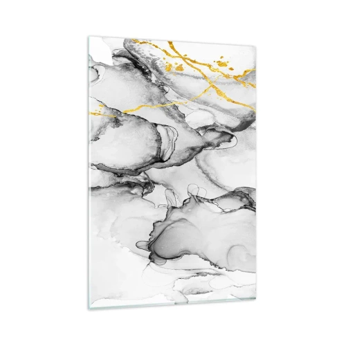 Impression sur verre - Image sur verre - Motifs abstraits en noir et blanc avec des accents dorés - 80x120cm - Composition à motif or - Décoration murale moderne pour le salon et la chambre ARTTOR