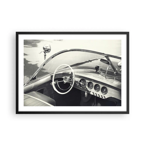 Affiche dans un cadre noir - Poster - Intérieur de voiture classique de style monochrome - 70x50cm - Temps pour riche - Décoration murale moderne pour le salon et la chambre ARTTOR