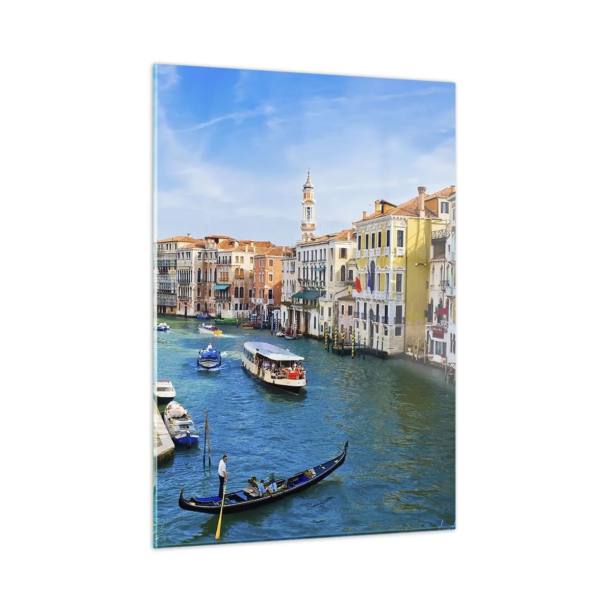 Impression sur verre - Image sur verre - Un canal à Venise avec des gondoles et des bateaux sur l'eau - 50x70cm - Trafic de rue unique au monde - Décoration murale moderne pour le salon et la chambre ARTTOR