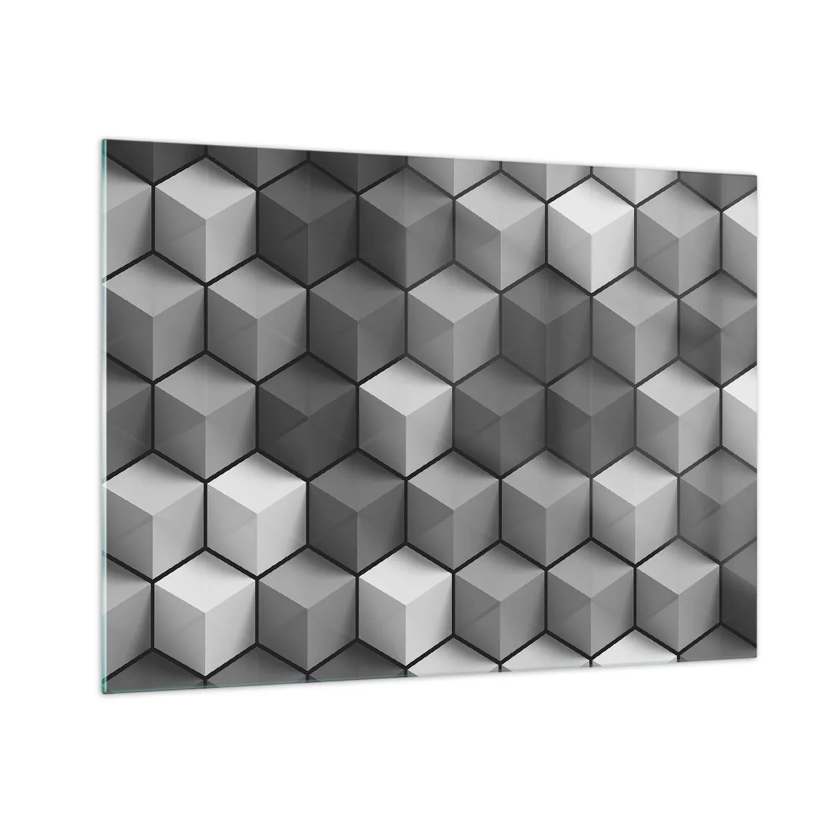 Impression sur verre - Image sur verre - Cubes géométriques dans des tons de gris - 70x50cm - Puzzle cubiste - Décoration murale moderne pour le salon et la chambre ARTTOR