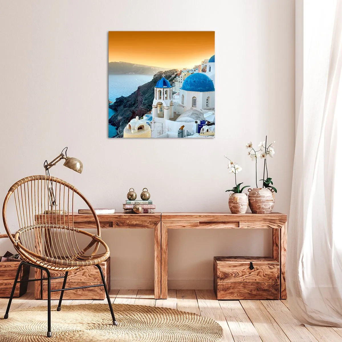 Impression sur toile - Image sur toile - Santorin - blotti contre les rochers - 30x30 cm