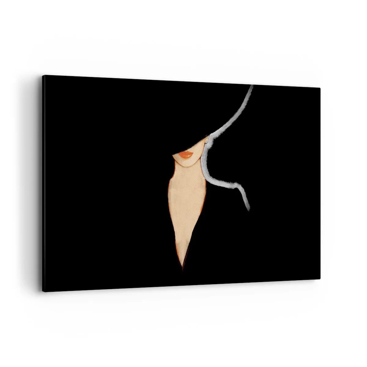 Impression sur toile - Image sur toile - Silhouette d'une femme au chapeau sur fond noir - 120x80cm - Élégance et style - Décoration murale moderne pour le salon et la chambre ARTTOR