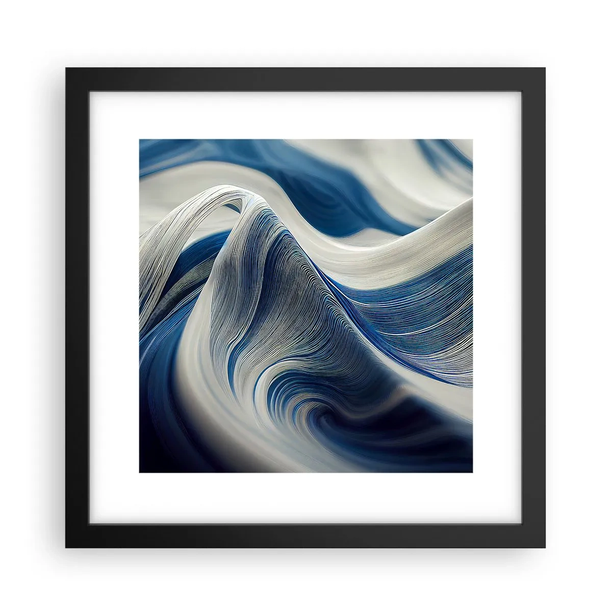 Affiche dans un cadre noir - Poster - La fluidité du bleu et du blanc - 30x30 cm