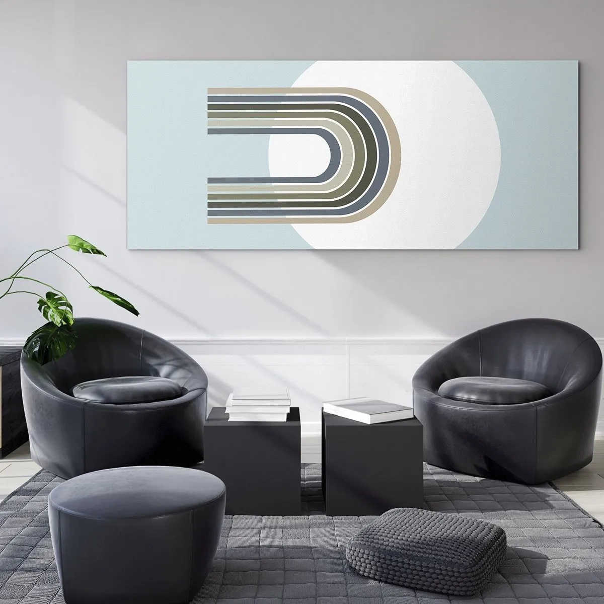 Impression sur verre - Image sur verre - Une composition minimaliste avec un cercle et des lignes sur un fond pastel. - 140x50cm - Attraction irrésistible - Décoration murale moderne pour le salon et la chambre ARTTOR