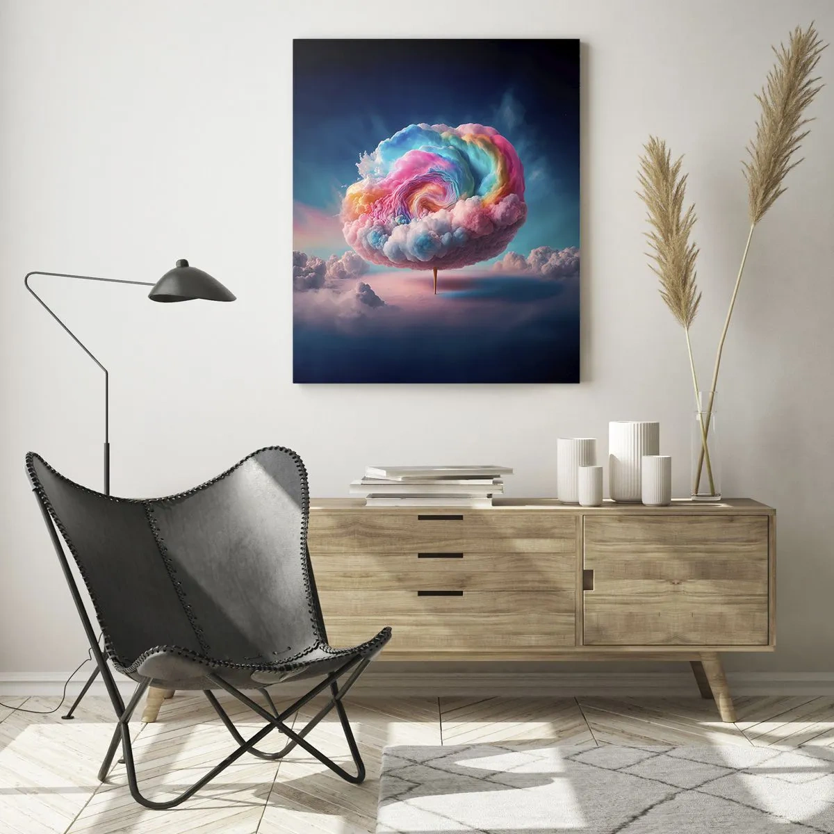 Impression sur verre - Image sur verre - Un nuage en forme de spirale aux couleurs pastel dans le ciel - 70x100cm - Le rêve d'un parc d'attractions - Décoration murale moderne pour le salon et la chambre ARTTOR