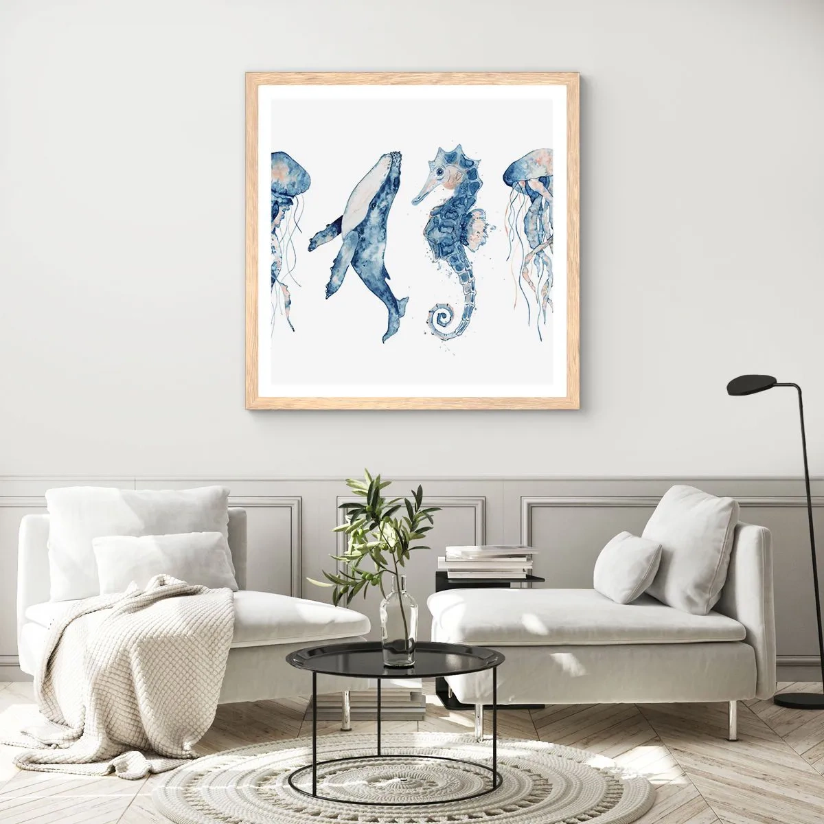 Affiche dans un chêne clair - Poster - Merveilles de la mer - 60x60 cm