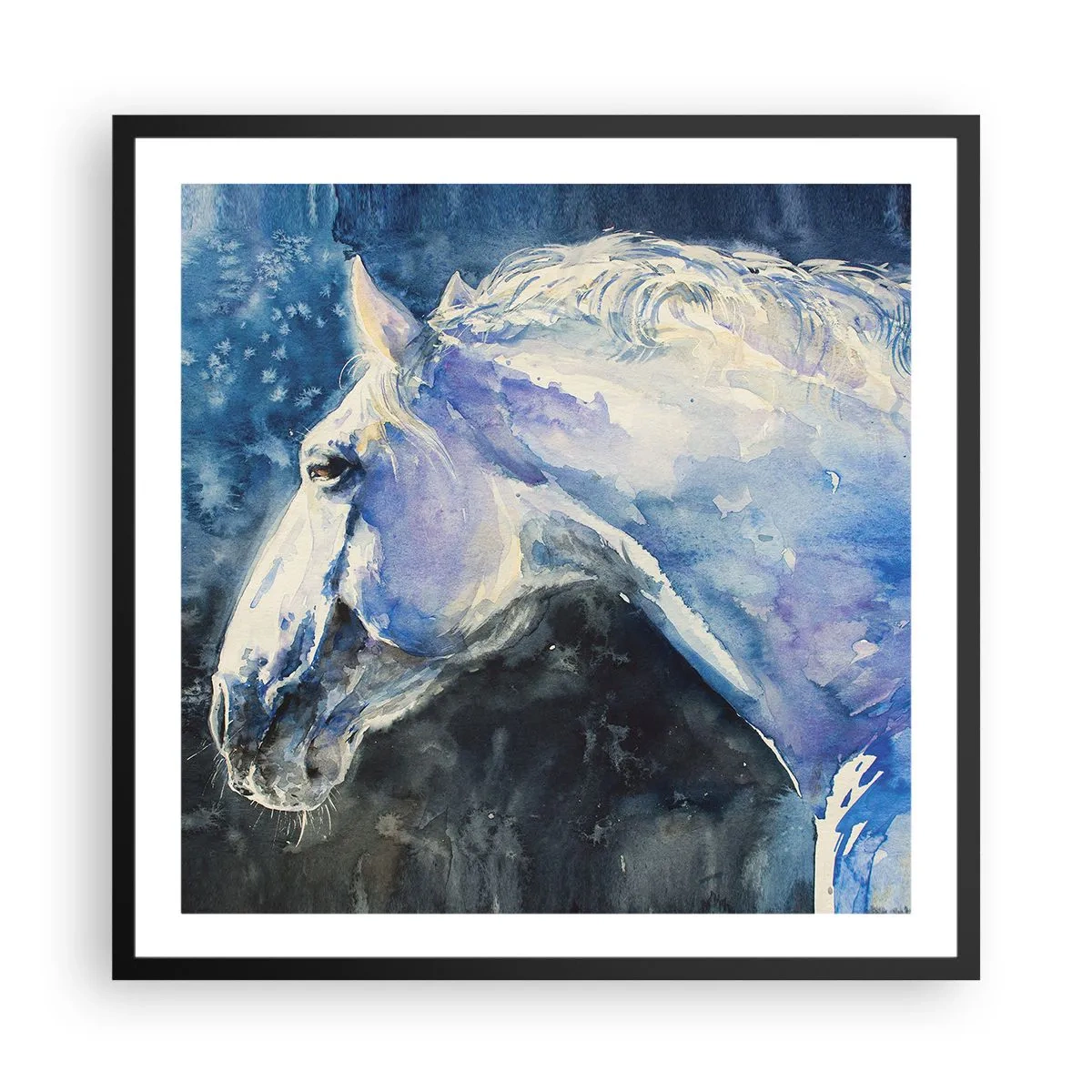 Affiche dans un cadre noir - Poster - Portrait dans une lueur azur - 60x60 cm