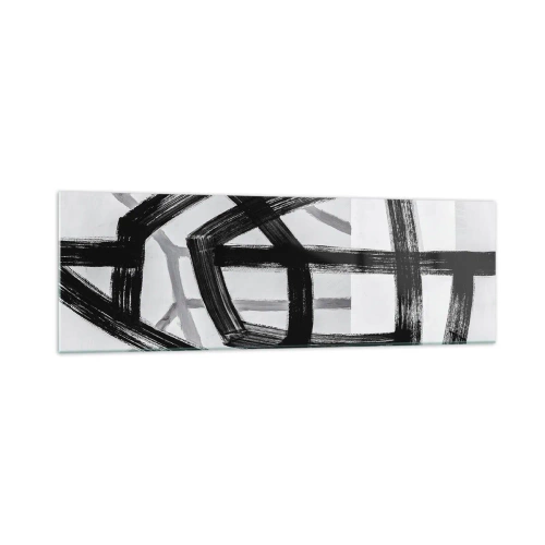 Impression sur verre - Image sur verre - Lignes abstraites noires et blanches se croisant sur un fond clair - 160x50cm - Profondeur du bâtiment - Décoration murale moderne pour le salon et la chambre ARTTOR