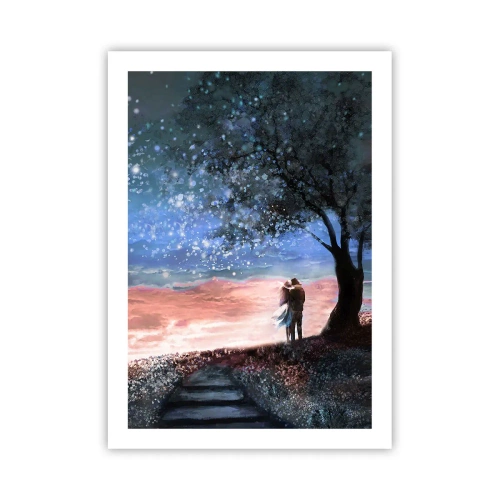 Affiche - Poster - Un couple sous un arbre à la lumière des étoiles et dans un paysage pittoresque - 50x70cm - Spectacle étoilé - Décoration murale moderne pour le salon et la chambre ARTTOR