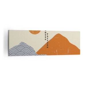 Impression sur toile - Image sur toile - Motifs japonais avec montagnes, soleil et style minimaliste - 160x50cm - Dans l'esprit japonais - Décoration murale moderne pour le salon et la chambre ARTTOR