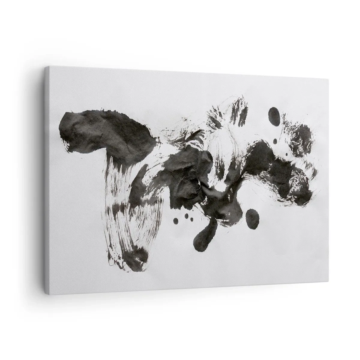 Impression sur toile - Image sur toile - Composition abstraite de taches noires sur fond blanc - 70x50cm - De la méthode dans la folie ? - Décoration murale moderne pour le salon et la chambre ARTTOR