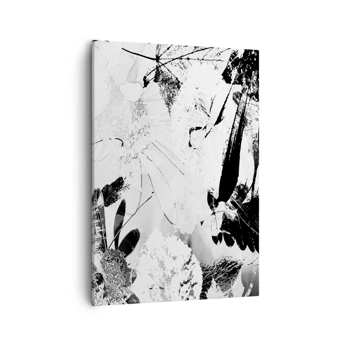 Impression sur toile - Image sur toile - Fleurs abstraites en noir et blanc dans un style minimaliste - 50x70cm - Automne en négatif - Décoration murale moderne pour le salon et la chambre ARTTOR