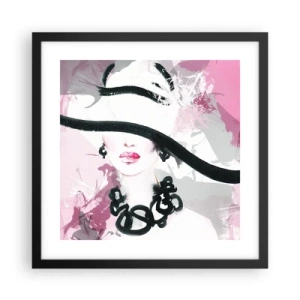 Affiche dans un cadre noir - Poster - Portrait d'une dame en noir et rose - 40x40 cm