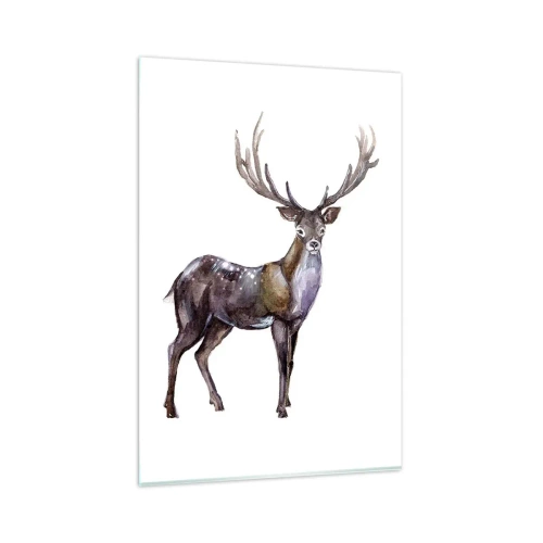 Impression sur verre - Image sur verre - Illustration à l'aquarelle d'un cerf aux bois majestueux - 80x120cm - Roi de la forêt du nord - Décoration murale moderne pour le salon et la chambre ARTTOR