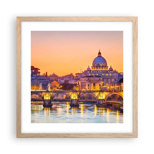 Affiche dans un chêne clair - Poster - Coucher de soleil sur la ville éternelle - 40x40 cm