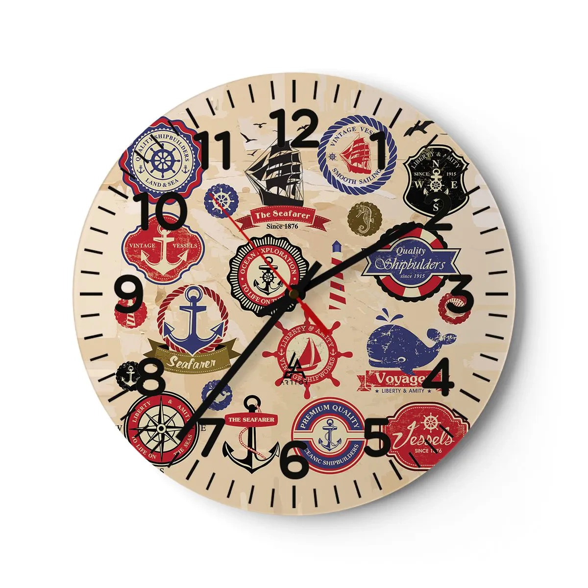 Horloge murale - Pendule murale - La fraternité de la voile - 40x40 cm