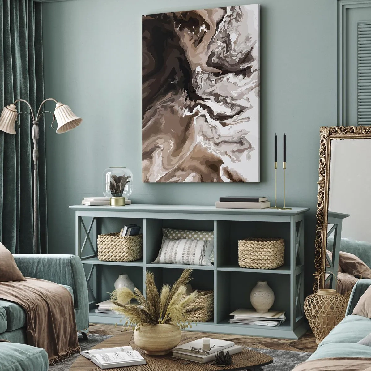 Impression sur toile - Image sur toile - Abstraction dans les tons de brun avec des lignes dynamiques - 80x120cm - Contraste de couleur - Décoration murale moderne pour le salon et la chambre ARTTOR