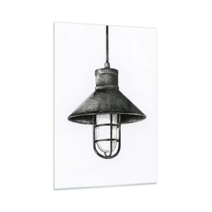 Impression sur verre - Image sur verre - Dessin d'une lampe suspendue rétro sur fond blanc - 70x100cm - Comme il y a des années… - Décoration murale moderne pour le salon et la chambre ARTTOR