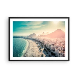 Affiche dans un cadre noir - Poster - Panorama de la plage de Copacabana avec les montagnes en arrière-plan à Rio de Janeiro - 70x50cm - Vacances éternelles à Rio - Décoration murale moderne pour le salon et la chambre ARTTOR