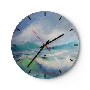 Horloge murale - Pendule murale - Une image de vagues de la mer avec des mouettes dans un ciel bleu - 30x30cm - "Le tourbillon hurlait de triomphe..." - Décoration murale moderne pour le salon, la cuisine et la chambre ARTTOR