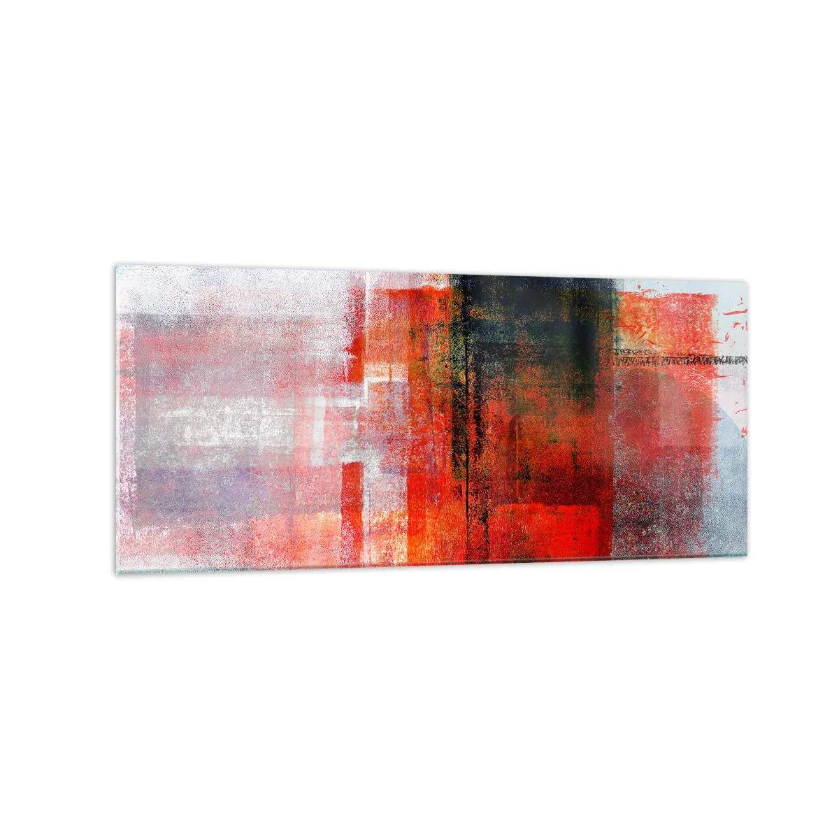 Impression sur verre - Image sur verre - Composition géométrique abstraite avec des accents rouges et oranges - 120x50cm - Composition embrasée - Décoration murale moderne pour le salon et la chambre ARTTOR