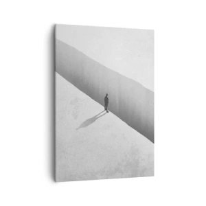 Impression sur toile - Image sur toile - Une silhouette solitaire se tient au-dessus d'un gouffre profond dans un décor monochrome. - 50x70cm - Un objectif clair - Décoration murale moderne pour le salon et la chambre ARTTOR