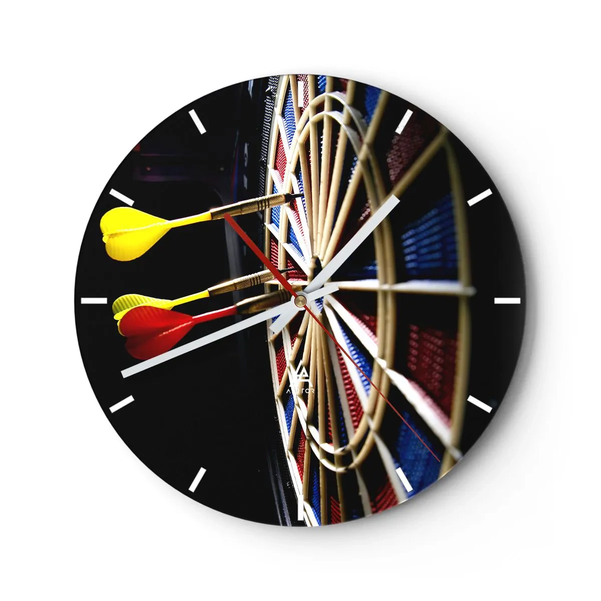Horloge murale - Pendule murale - Les fléchettes touchent la cible - 30x30cm - Droit au but - Décoration murale moderne pour le salon, la cuisine et la chambre ARTTOR