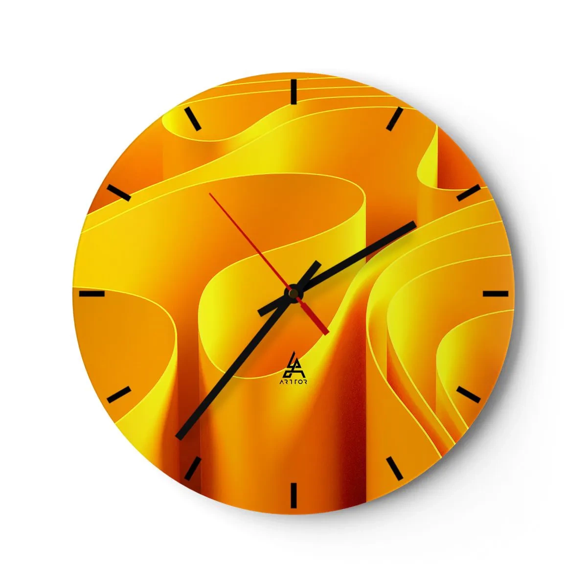 Horloge murale - Pendule murale - Formes abstraites dorées ressemblant à des vagues de lumière - 30x30cm - Comme les vagues du soleil - Décoration murale moderne pour le salon, la cuisine et la chambre ARTTOR