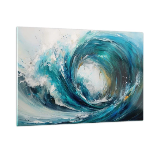 Impression sur verre - Image sur verre - Visualisation d'une puissante vague de mer sous la forme d'un tourbillon d'un bleu intense - 120x80cm - Portail maritime - Décoration murale moderne pour le salon et la chambre ARTTOR