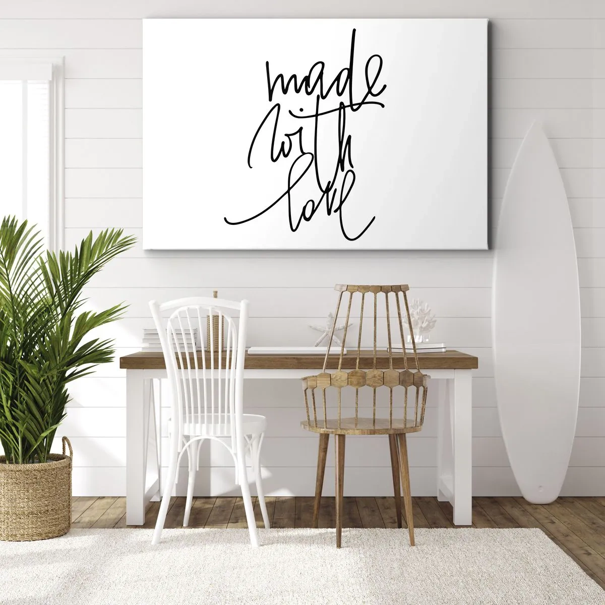 Impression sur toile - Image sur toile - Inscription noire « Made with love » sur fond blanc - 100x70cm - La meilleure marque - Décoration murale moderne pour le salon et la chambre ARTTOR