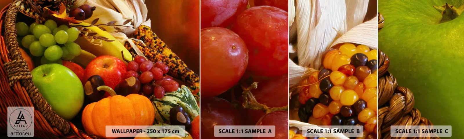 Échantillon de Papier Peint Autocollant Deluxe Sticker - Panier de récolte - La gastronomie, Fruit, Légumes - 100x30 cm