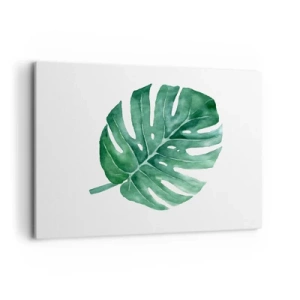 Impression sur toile - Image sur toile - Feuille de monstera verte dans un style minimaliste - 100x70cm - Concept vert - Décoration murale moderne pour le salon et la chambre ARTTOR