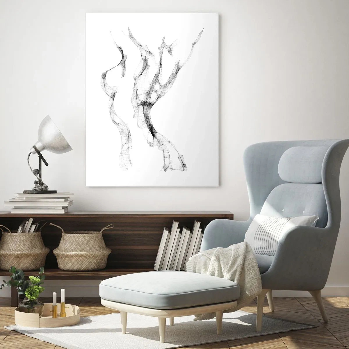 Impression sur verre - Image sur verre - Des lignes délicates et abstraites ressemblant à des traînées de fumée sur un fond clair - 80x120cm - Belle et forte - Décoration murale moderne pour le salon et la chambre ARTTOR