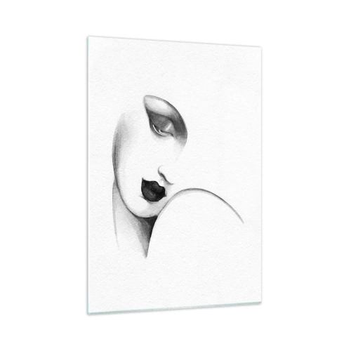 Impression sur verre - Image sur verre - Croquis Art déco d'un visage de femme en noir et blanc - 50x70cm - Dans le style de Lempicka - Décoration murale moderne pour le salon et la chambre ARTTOR