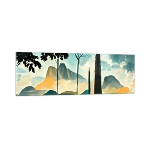 Impression sur verre - Image sur verre - Un paysage pittoresque avec des arbres et des montagnes en arrière-plan - 160x50cm - Toujours de plus en plus haut - Décoration murale moderne pour le salon et la chambre ARTTOR