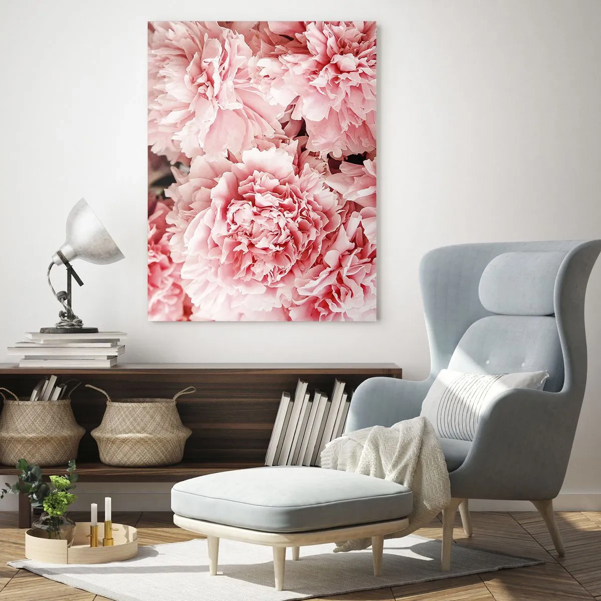 Impression sur verre - Image sur verre - Pivoines roses subtiles dans un décor délicat - 70x100cm - Rêve rose - Décoration murale moderne pour le salon et la chambre ARTTOR