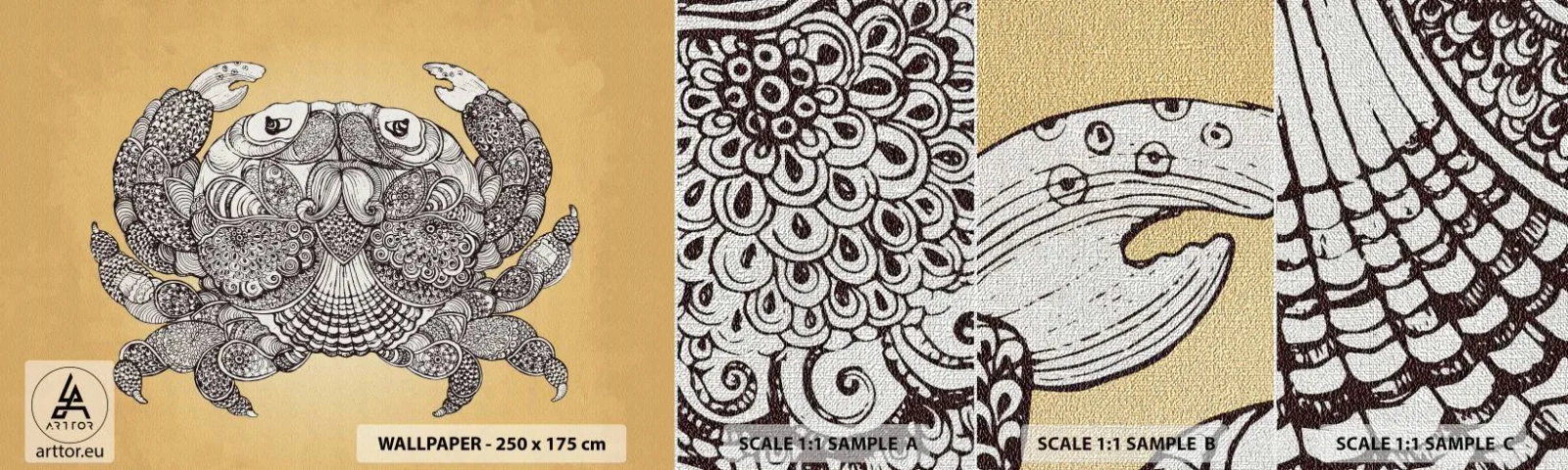 Échantillon de Papier Peint Premium Canvas - Les contes de M. Crabe - Crabe, Animaux, Dessin - 100x30 cm