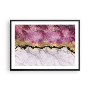 Affiche dans un cadre noir - Poster - Marbre abstrait dans des tons de rose avec des accents dorés - 70x50cm - À la frontière - Décoration murale moderne pour le salon et la chambre ARTTOR