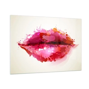 Impression sur verre - Image sur verre - Lèvres abstraites aux couleurs vibrantes - 100x70cm - Une nuance de rouge rougeâtre - Décoration murale moderne pour le salon et la chambre ARTTOR
