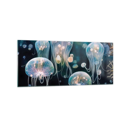 Impression sur verre - Image sur verre - Méduses délicates dans le monde sous-marin - 120x50cm - Ballon sous-marin - Décoration murale moderne pour le salon et la chambre ARTTOR