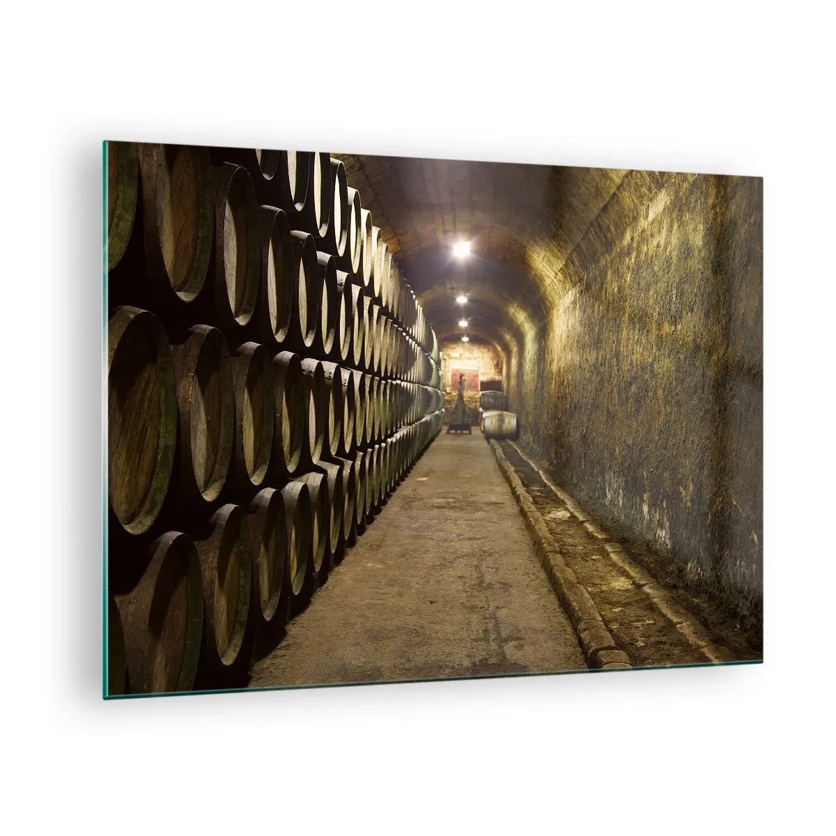 Impression sur verre - Image sur verre - Cave à vin avec rangées de barriques - 70x50cm - Qu'il est bon de s'allonger - Décoration murale moderne pour le salon et la chambre ARTTOR