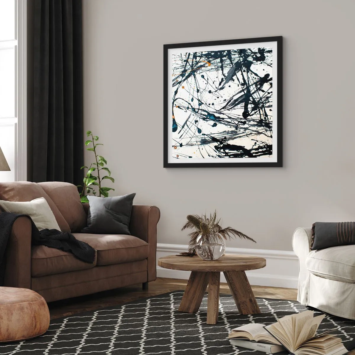 Affiche dans un cadre noir - Poster - Abstraction expressionniste - 40x40 cm