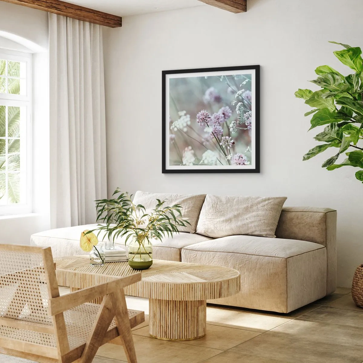 Affiche dans un cadre noir - Poster - Herbes douces en filigrane - 60x60 cm