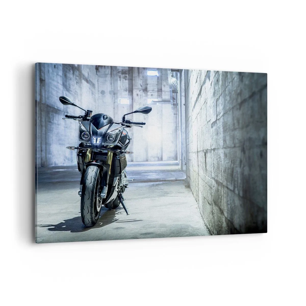 Impression sur toile - Image sur toile - Une moto moderne dans un intérieur industriel - 100x70cm - Avant que le moteur ne rugisse - Décoration murale moderne pour le salon et la chambre ARTTOR